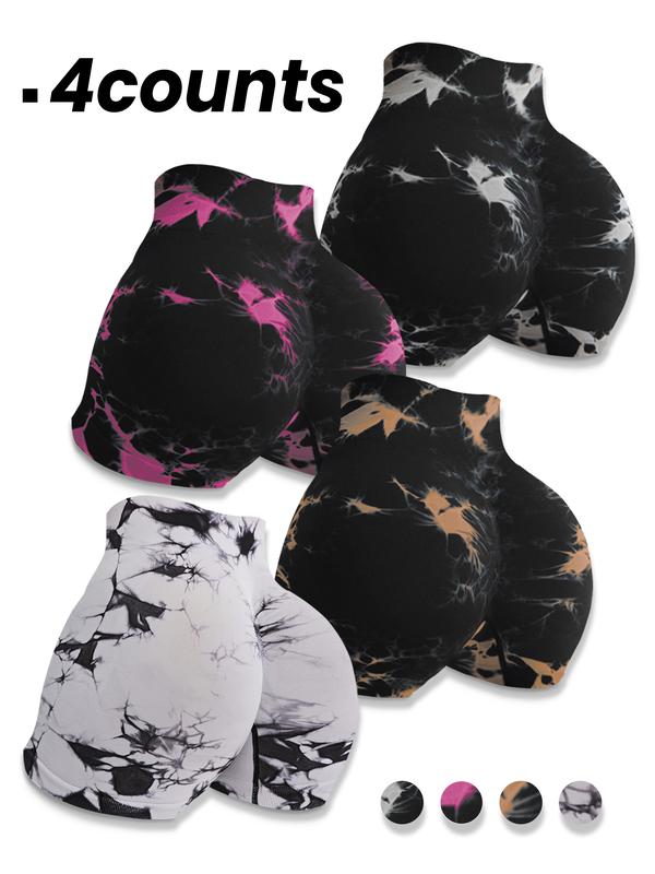 TCVC Women's Tie Dye High Waist Sports Shorts, Casual Comfy Breathable Skinny Athleisure Casual Shorts for Yoga Gym Workout Running,Ladies Sportswear for All Seasons