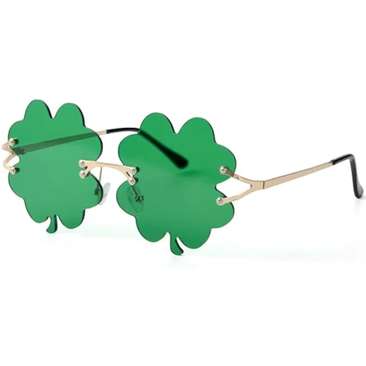 St. Patricks Day Four Leaf Shamrock Sunglass, Metal Frame Shamrock Glasses Clover Eyewear, St Patricks Dress Up Accessories, Irish Day Costume Party Favor Supply