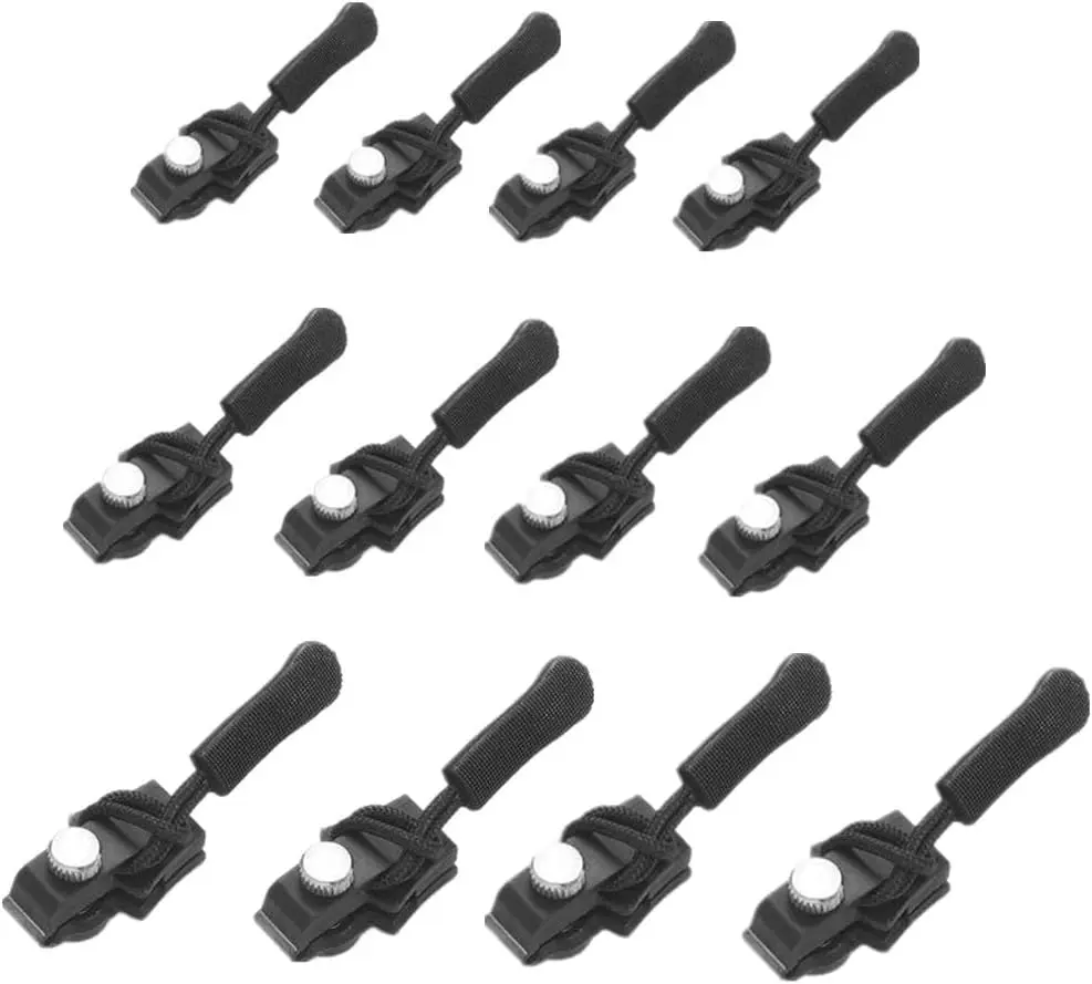 Zipper Repair Kit, 12pcs 3 Different Size Replacement Zipper Quick Install Detachable Pulls Zip Heads, No Sewing Required, for Jackets, Luggage, Bags