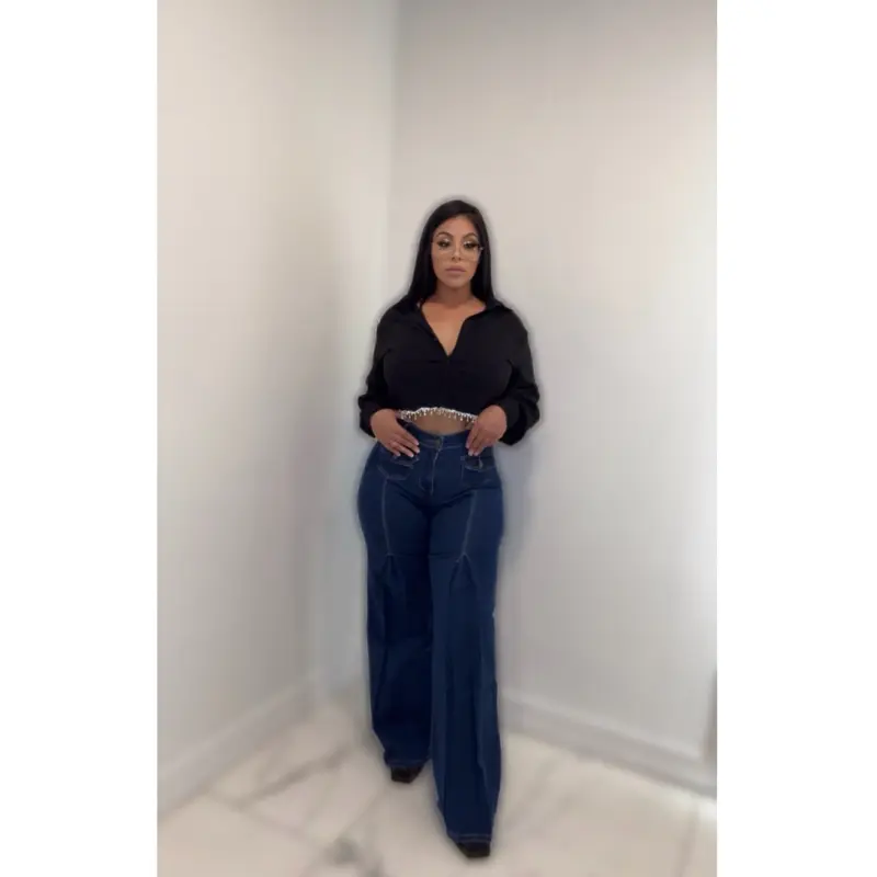 Nashville Nights Bell Bottom Flare Jeans Dark Wash High Waist Wide Leg Denim Pants for Women