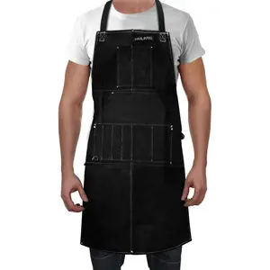Leather Welding Work Apron with 9 Tool Pockets - Premium Heavy Duty Genuine nail Leather, Adjustable Straps, Heat & Fire Resistant, Ideal for Welding & Cutting