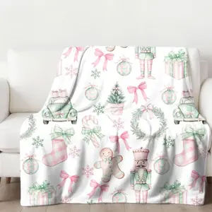 Beautiful Chinoiserie Blanket, Trendy toile home decor, coquette pink bow blanket, nutcracker ballet gift, pretty preppy christmas blanket