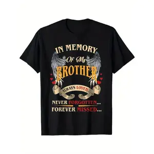 Men's Short-Sleeve Casual Round Neck Graphic T-Shirt - In Loving Memory My Brother, Winged Heart, Memorial Gift Clothing for Sports & Outdoor Wear
