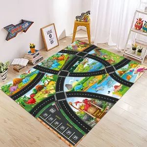 Kids Dinosaur Play Mat Dinosaur Park Road Themed Home Decor Rugs Children's Living Room Playroom Carpet, Home Decor Painted Floor Rug