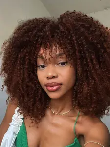 Afro Bomb Curly Wig for Women, Short Kinky Curly Wigs with Bangs, Big Bouncy Fluffy Synthetic Glueless Hair for Daily Use/ Party / Cosply (16 inch).