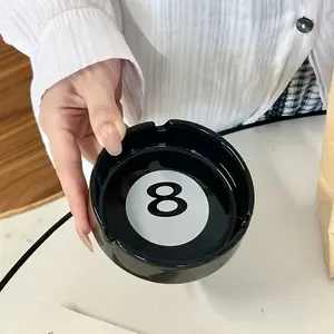 1 unique black 8 ceramic ashtray, round design suitable for billiard rooms, family bars, hotel decoration, and ideal gift for housewarming. Easy to use without power supply