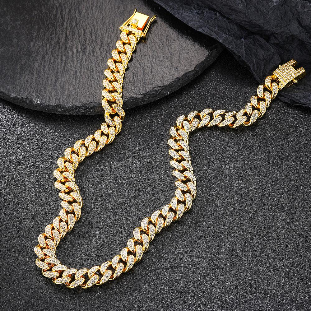 12mm Iced Out Cuban Link Necklace for Men - Hip Hop Bling Jewelry with Dragon Clasp, Geometric Links, Metal Coating, Daily Wear Gift for Boyfriend