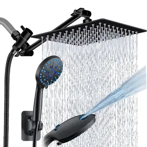 8''Rainfall Shower Head with Handheld Combo High Pressure 8+2 MODE built-in power wash, Stainless Steel Chrome Showerhead with 9'' Extension Arm Height/Angle Adjustable with Holder&78"Hose