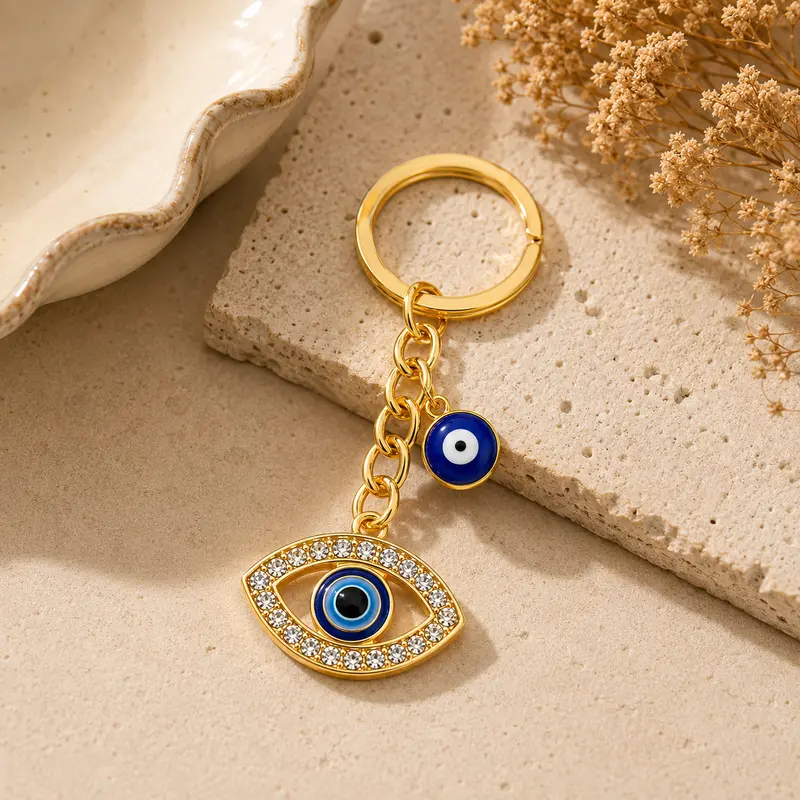 Blue Evil Eye Decorative Metal Keychain with Eye Charm