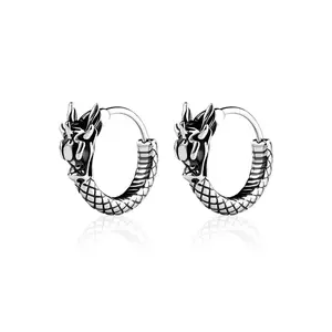1pair Stylish Vintage Stainless Steel Dragon Hoop Earrings for Men - Trendy Punk Ear Buckle with Unique Design