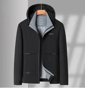 Urban Men's Black Hooded Jacket with Light Gray Lining & Zip Pocket Design Stylish & Concise Style