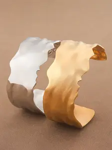 1pc Gold & Silver Color Stainless Steel Minimalist Wide Cuff Embossed Hammer Bangles Trend Arm Jewelry for Women Jewelry Daily Wear