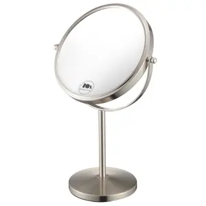 10x Magnifying Makeup Mirror, 8 Inch Tabletop Mirror with 1X/10X Magnification Double Sided, Standing Bathroom Makeup Mirror for Desk, Nickel