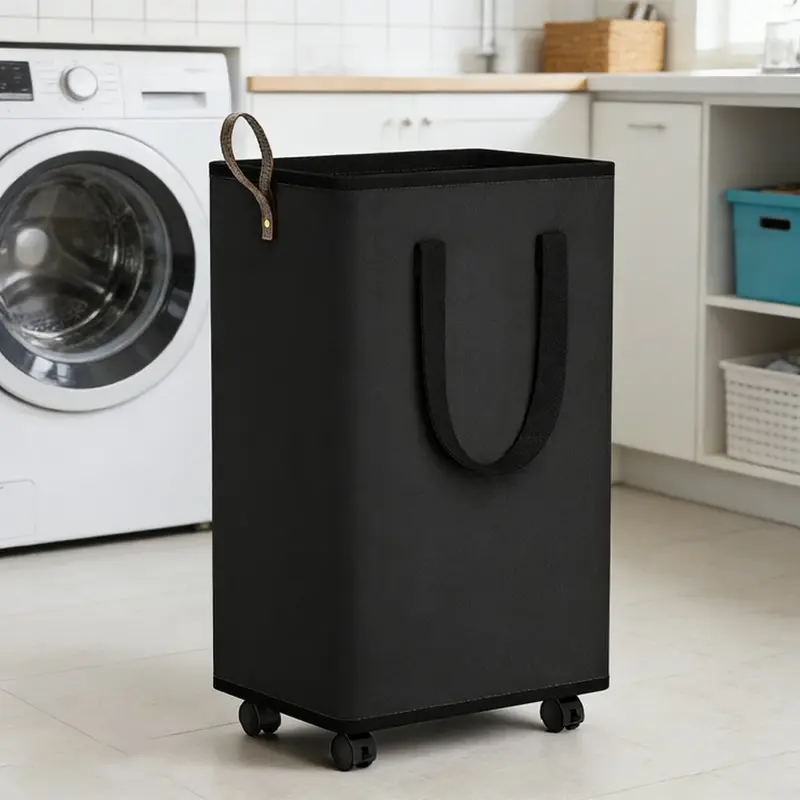 Large Rolling Laundry Basket with Wheeled Handle, Collapsible Design & Drawstring Mesh Cover, Collapsible Clothes Hamper, Rolling Laundry Hamper with Wheels, Laundry Bin Sorter, Laundry Basket On Wheels