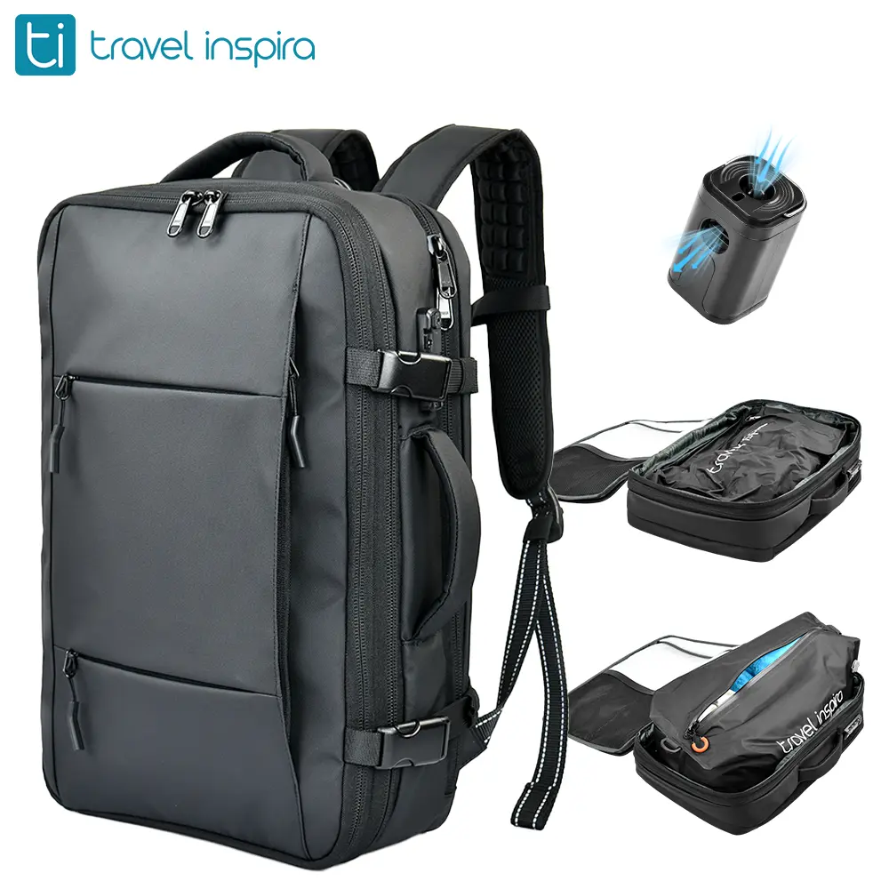 travel inspira Vacuum Compression Backpack with Electric Vacuum Pump, TSA Lock, Water-Resistant, Carry-On Approved Laptop Compartment, TSA-friendly,Hiking, Gym and Business Trip, Space Saver, Travel Hack, summerwins, DealsForYouDays