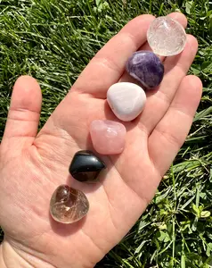 Grief Stone Set (Tumbled) - Mangano Calcite, Apache Tears, Amethyst, Smoky Quartz, Clear Quartz, Rose Quartz