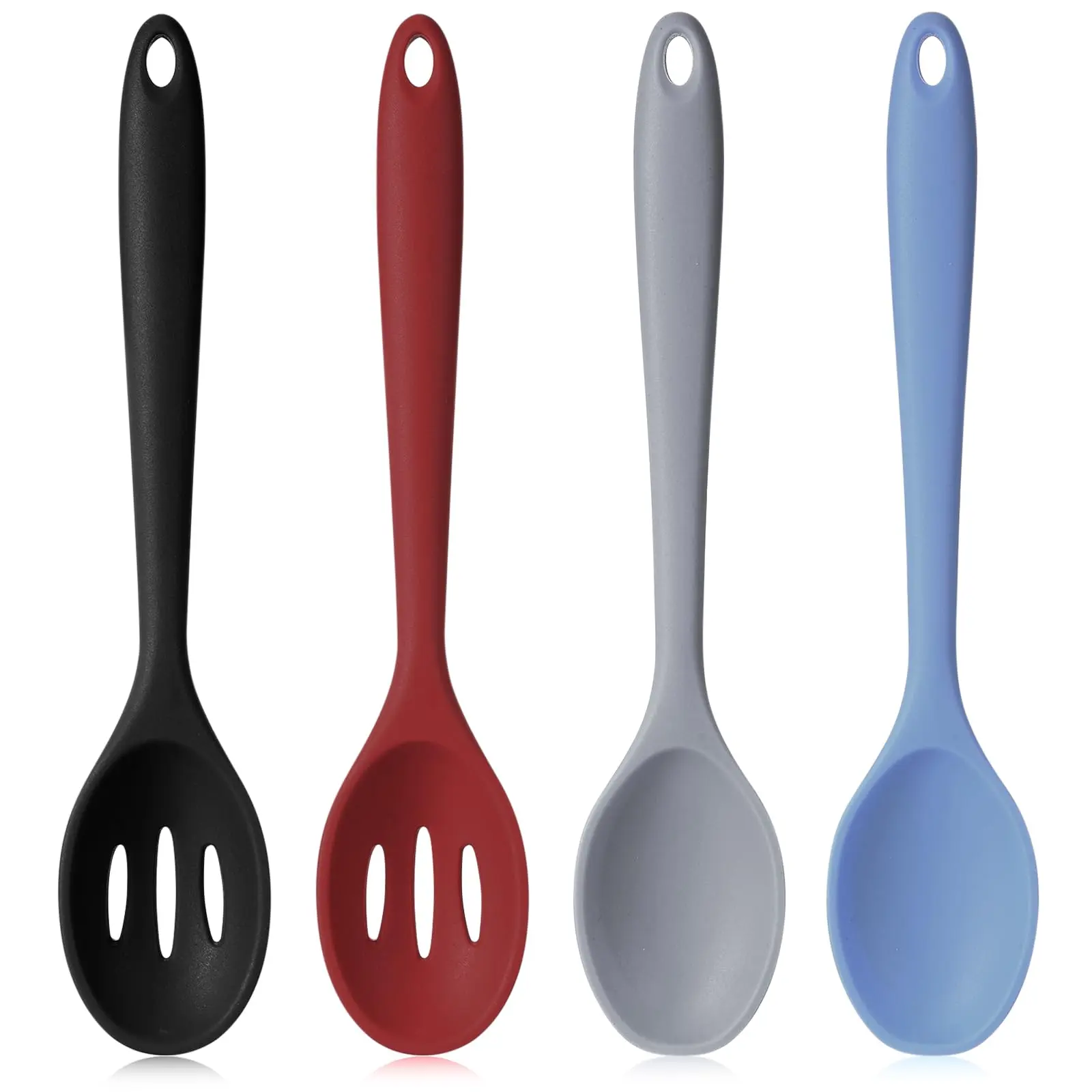 4 Pack 10.6 Inch Silicone Cooking Spoons – Nonstick Safe, Heat Resistant Slotted Spoon Set, Kitchen Utensils for Mixing & Stirring, Dishwasher Safe (Mixed Colors), Food-Safe Silicone Spatulas & Turners, Multi-Use Spatulas & Turners
