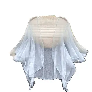 Airy White Chiffon Cover-Up - One Size, Lightweight & Breathable, Ideal for Beach, Vacation & Outdoor Days legant Sheer Sun Protection Poncho - Flowy Chiffon Shawl, Must-Have Summer Layering Piece for Women