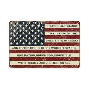 Retro Metal Sign Vintage Tin Sign I Pledge Allegiance to The Flag of The United States of America Sign for Plaque Poster Cafe Bar Wall Art Sign Gift 8 X 12 in