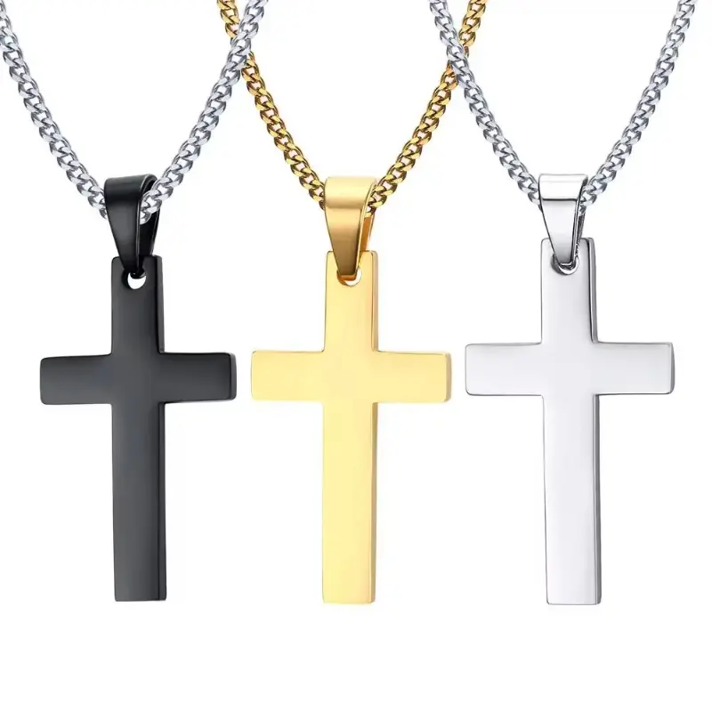 Women's & Men's 3-Piece Fashion Cross Necklaces Set, Gold & Silver Crucifix Pendant Chains, Faith Prayer Costume Jewelry