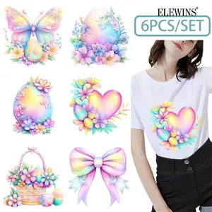 6pcs Spring Floral Easter Egg Golden Foil Transfer, DTF Heat Transfer Foil. Perfect for T-shirts, Hoodies, Jeans, Backpacks, and Pillows. Machine Washable Plastic | Washable Plastic Transfer Paper for Men and Women