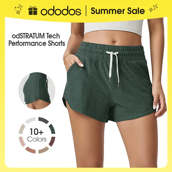 ODODOS Women's Performance Shorts Ultra Soft odSTRATUM Tech Mid Rise Relaxed Shorts with Pocket 3" Inseam Moisture Wicking