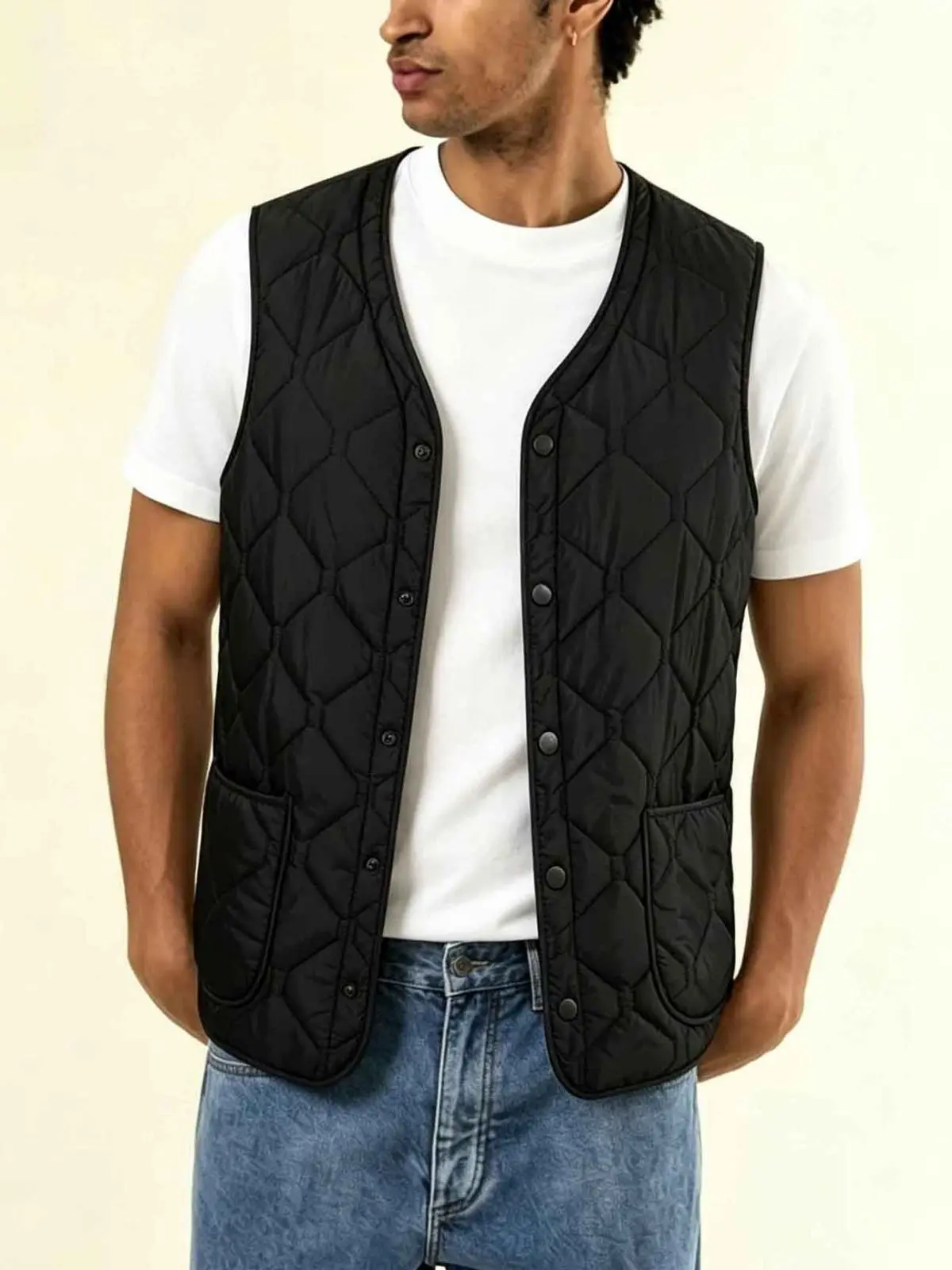 Men’s quilted fleece vest — thickened warm inner layer for autumn/winter, sleeveless cotton vest