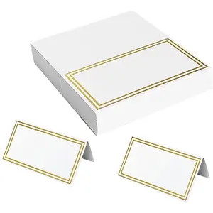 50Pcs Small Table Name Card with Gold Foil Border, Premium Tent Name Place Escort Cards for Wedding Dinner Parties Events