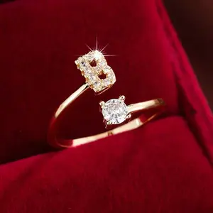 Women's Adjustable Initial Ring | 26 Alphabet Letter Rings | Personalized Gift | Perfect Valentine's Day Gift (Gold, Silver)