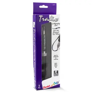 Pentel Tradio Calligraphy Pen - 1.4mm Water-Based Black Ink, Black Barrel, Smooth Writing Pens, Hanging Box Packaging, Office Stationery Writing & Correction Tool
