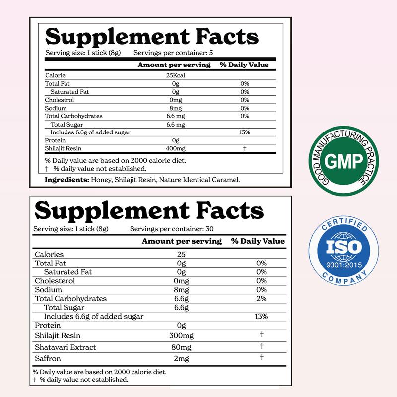 BOGO Him & Her Bundle |  Shilajit Honey Sticks (Caramel) + SHE-Lajit Honey Sticks (Strawberry) | For Couple Energy & Stamina | Dietary Supplement