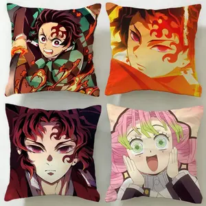 action anime Demon Slayer Kimetsu no Yaiba Cushion Cover Ultra-Soft Reversible Plush Pillow Cover | Double-sided fluffy comfort for car, sofa, bedroom | Skin-friendly fabric | Easy clean & maintain | Stylish home decor | Perfect gift for family & friends