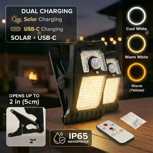 2026 Newest 118 LED Solar Outdoor Clip Lights - Remote Control, 3 Color Modes, Motion Sensor Security Lighting, IP65 Waterproof, Wireless No-Drilling Lamp for Fence, Patio, Backyard (1-2 Pack)