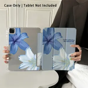 Blue & White Floral Pattern Tri-Fold Shockproof iPad Case with Adjustable Stand & Pencil Holder, Compatible with iPad 10th/11th Gen, 10.2" / 11" Pro 2020/2021, iPad A16, iPad Air, iPad 2025 & Galaxy Tab S9 FE+ 12.4", Ideal for Personal Use