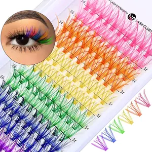 2 Boxes Fairy Style Colorful Eyelash Bundles, False Lashes, Single Root Eyelashes DIY Rainbow Colors 14/16mm No Glue Needed Eyelash Extension