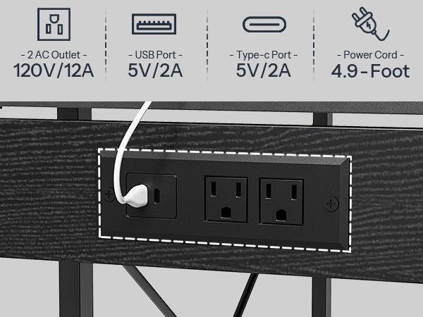 HOOBRO Computer Desk, Gaming Desk with LED and Outlets, Home Office Desk with Monitor Stand and Adjustable Shelf, Small Desk with CPU Stand for Home Office, Small Space, Black