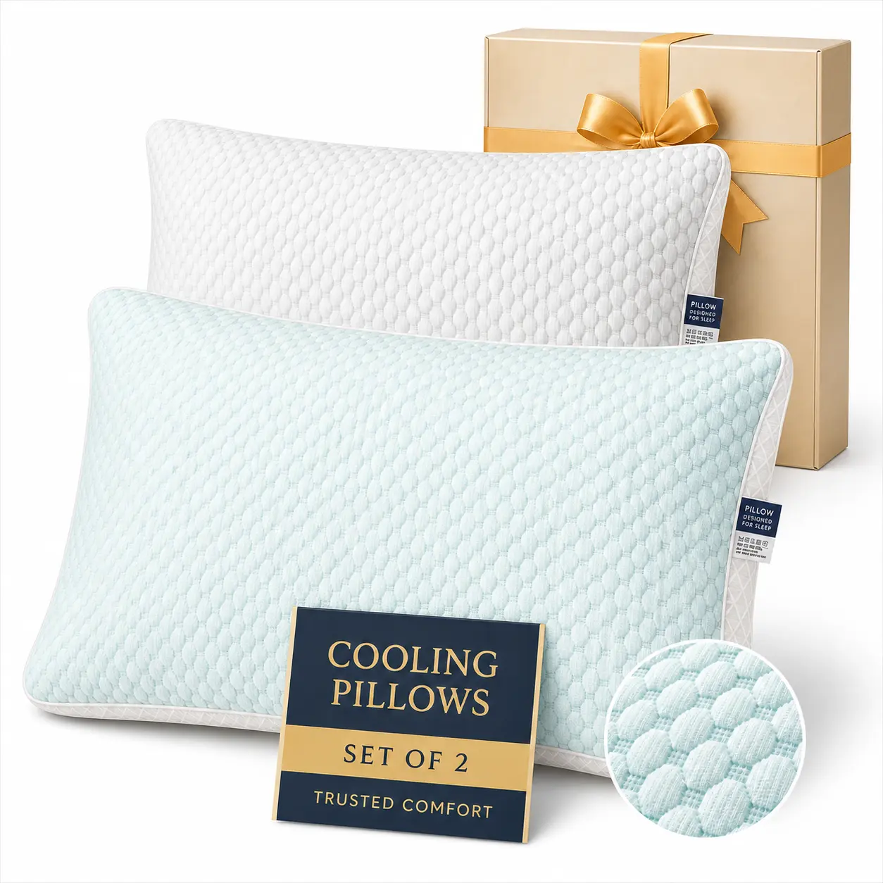 Cooling Pillows Queen Size Set of 2, Adjustable Memory Foam Pillows