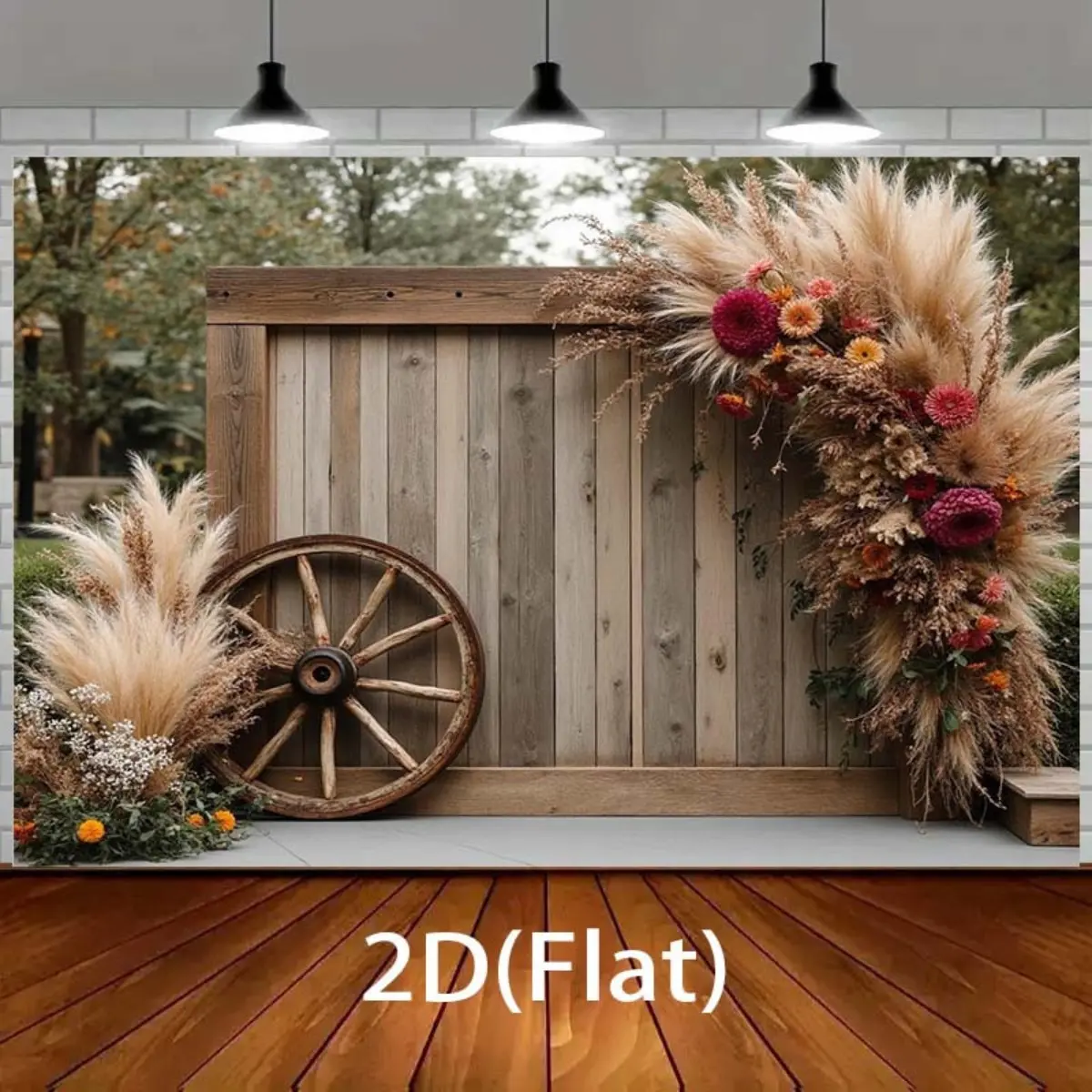 1pc Rustic Farmhouse Floral & Wheel Tapestry - Vintage Wood Plank Backdrop with Beige/Brown Tones, Durable Rustic Charm Tapestry for Weddings, Indoor/Outdoor Home Decor (Autumn Floral Design), Rustic Charm Tapestries