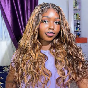 uBraids 24" Full Lace Glueless Blend Human Hair Loose Body Wave Curls Boho Box Braided Wig With Human Hair Baby Hair & Drawstring