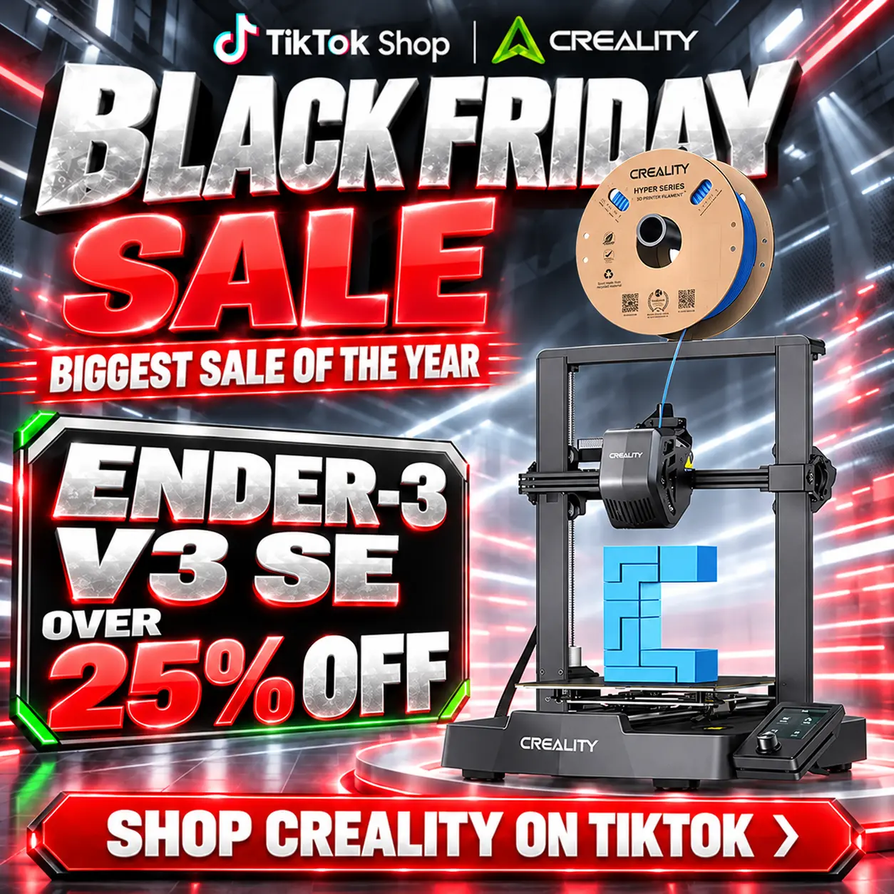 Creality Ender-3 V3 SE 3D Printer for Beginners & Adults, Auto Leveling 3D Printers with SD Card, PC Plate, 2500mm/s² Acceleration, 350W Power, 250mm/s Max Speed, 100-120V~, 200-240V~, 50/60Hz, 420x366x490mm Build Volume, 575x390x235mm Dimensions