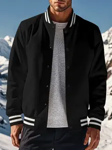 Men's American retro baseball jacket, with stripes on the collar, cuffs and hem, has a sporty and street style, suitable for daily street wear campus life, light leisure gatherings and other scenarios, essential for autumn and winter, fashionable Coats