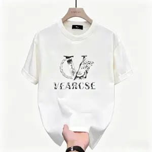 men's stylish pure cotton round-neck casual printed T-shirt, suitable for both men and women, perfect for fashionable and relaxed summer outfits.