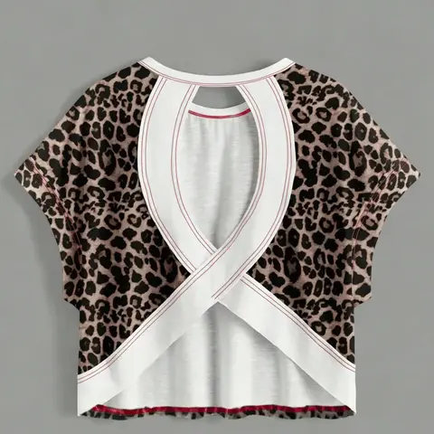 Women's Leopard Print Criss Cross Back Cutout Crop Top, Batwing Sleeve Loose T-Shirt, Casual Stylish Tee, Y2K Baddie Streetwear Vibe, Party & Music Festival Tops