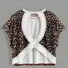 Women's Leopard Print Criss Cross Back Cutout Crop Top, Batwing Sleeve Loose T-Shirt, Casual Stylish Tee, Y2K Baddie Streetwear Vibe, Party & Music Festival Tops