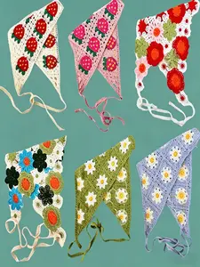 6 Pcs Rural Style Knitted Flower Triangle Scarves Sweet Atmosphere Perfect for Travel Photoshoots Daily Wear Accessories