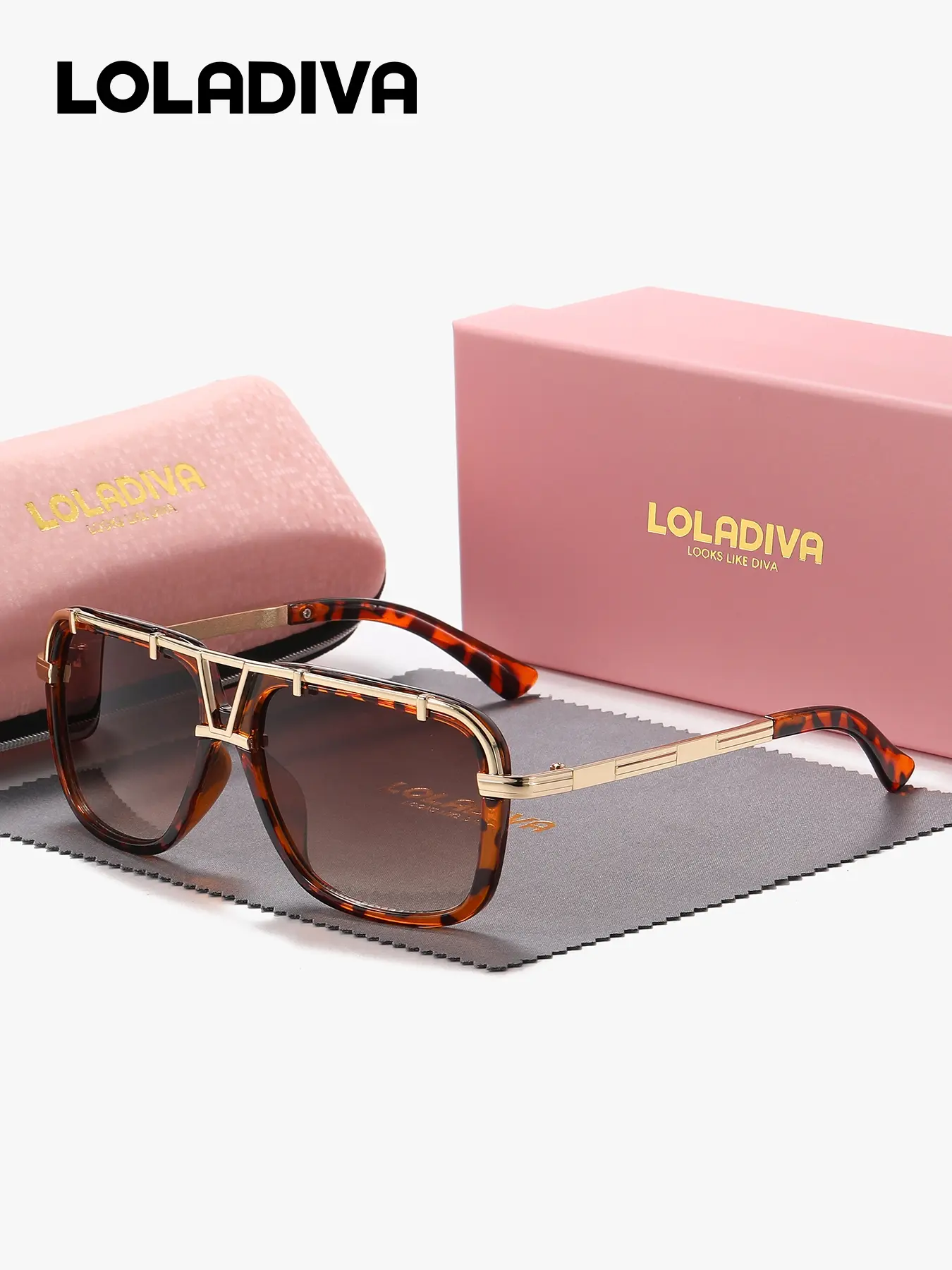 LOLADIVA 1 Piece Unisex Ornately Decorated Rectangular Frame Sunglasses Fashionable And Luxurious Full Frame Sunglasses UV400