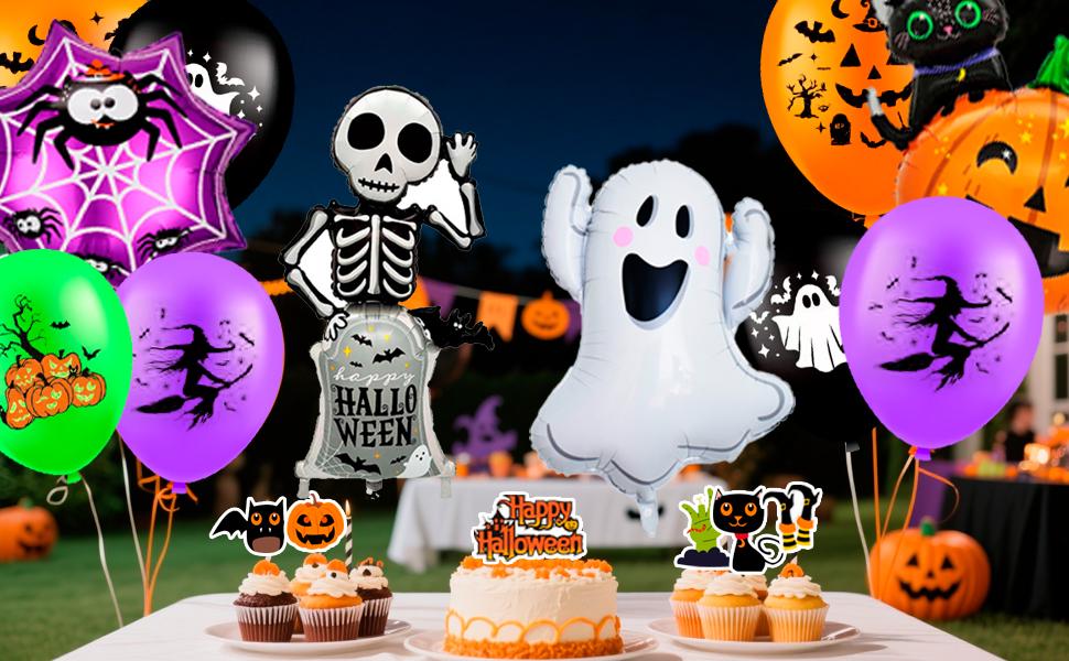 Happy Halloween Decorations 75Pcs Halloween Party Kit Happy Halloween Banner Halloween Balloons Halloween Deocration Foil Balloons Halloween Cake Topper etc Halloween Party Decorations Supplies