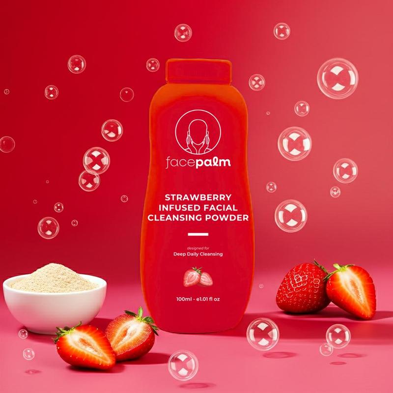 FACEPALM Strawberry Infused Facial Cleansing Powder with Oatmeal Kaolin Clay & Arrowroot for Breakout Prone Skin 100ml Gentle Cleansing & Soothing Effect