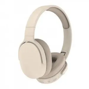 Kik_Fashion Style Bluetooth Wireless Foldable Headphone Headset with Soft Cushion Earcup, Built in Mic, and FM Radio P2961 for Universal Cell Phone And Bluetooth Device (Beige)