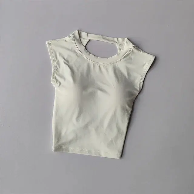 [VibeFit]Sexy Short Backless Fixed Chest Pad Sports T-shirt Vest Women's Tight Fitting Quick Drying Slimming Yoga Suit Top Clothing